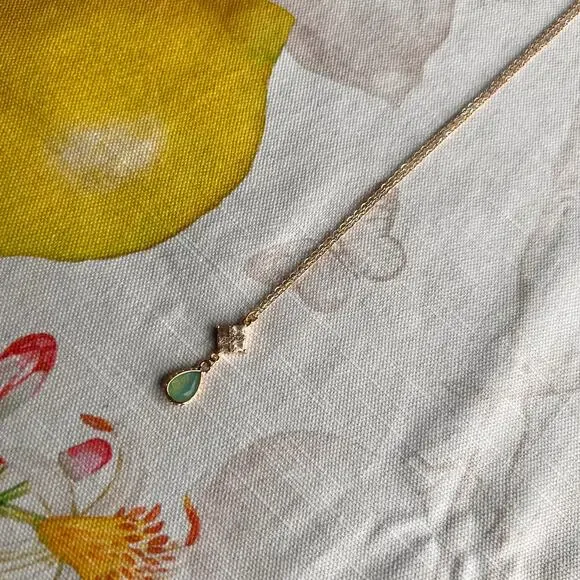 Chalcedony Opal Mint Sea Green Diamond Square Drop Art Deco Romantic Necklace - Picture 7 of 8